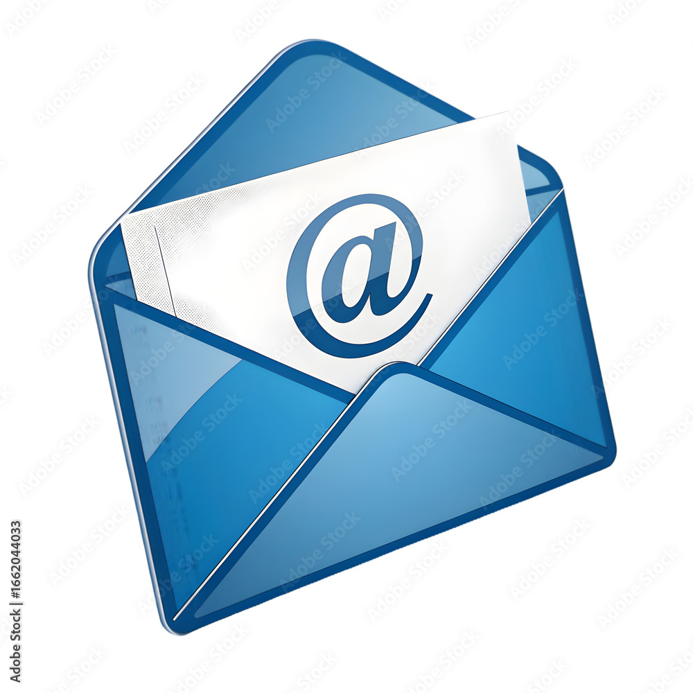 Poster blue open envelope with email symbol isolated on a transparent background image