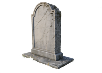 Weathered Tombstone with Cracks and Moss on a Black Background Depicting Remembrance and Mortality