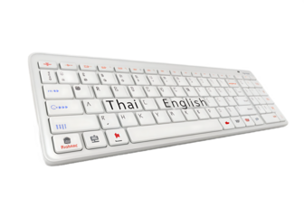 Ergonomic white wireless keyboard with Thai and English language support offering comfort and efficiency for multilingual users creating global connectivity for communication