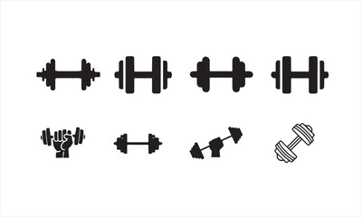 Set of dumbbell icons isolated on white background for fitness training