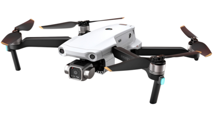 White drone with camera and propellers isolated on transparent background
