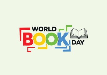 Vector illustration of world book day colorful text and an open book illustration on a light background