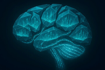 Digital brain with cityscapes and binary code artificial intelligence technology