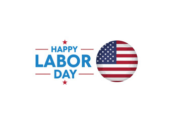 Vector illustration of happy labor day text with an american flag emblem, celebrating workers and national pride