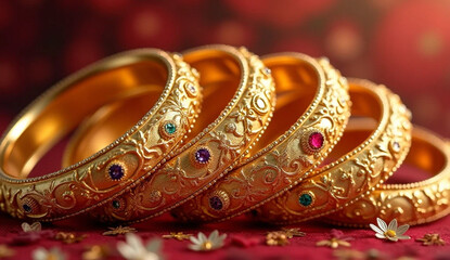 wedding rings on a red background