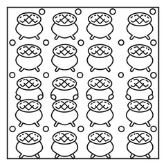 Seamless Halloween Pattern with Pumpkins, Ghosts, and Cats coloring page, line art 