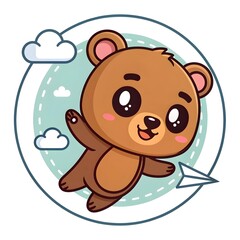 Fototapeta premium Adorable Chibi Bear Cub Pretending To Fly With Outstretched Arms, Cute Kawaii Cartoon Animal Illustration Perfect For Nursery Art, Playful Stickers, Adventure Decor, And Whimsical Designs