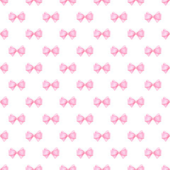 Coquette bows watercolor pattern. Delicate hand drawn background with tiny pink bows.