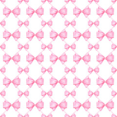 Coquette bows watercolor pattern. Delicate hand drawn background with tiny pink bows.