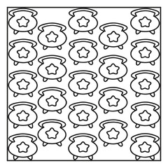 Fototapeta premium Seamless Halloween Pattern with Pumpkins, Ghosts, and Cats coloring page, line art 