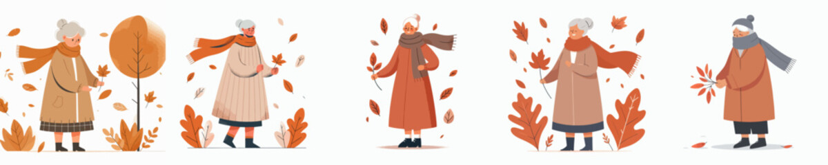 vector of a grandmother celebrating autumn