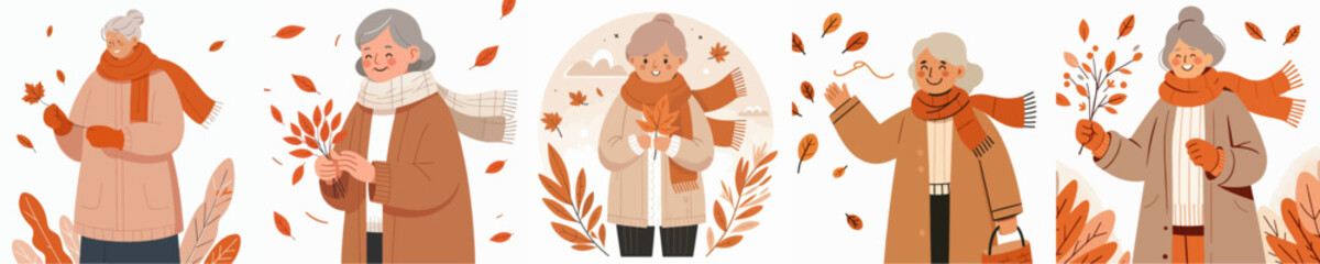 vector of a half body grandmother celebrating autumn