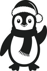 Cute Christmas Penguin Silhouette – Festive Winter Vector Illustration