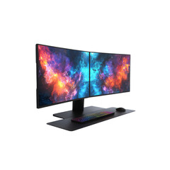 Ultrawide Curved Dual Monitor Gaming Setup with RGB Keyboard and Mouse
