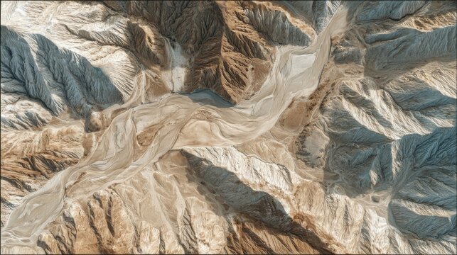 aerial view desert river mountains - Powered by Adobe