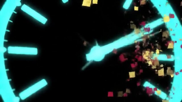 Animated clock with exploding particles.