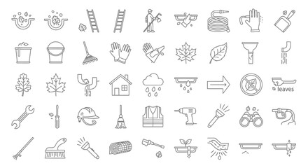 Gutter Cleaning & Maintenance 50 Line Icons