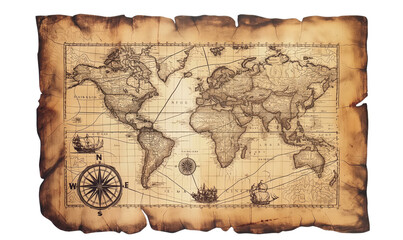 Retro Cartography Tattoo with Sailing Ships &ndash; Transparent Background, T-shirt Design, Tattoo Design, PNG