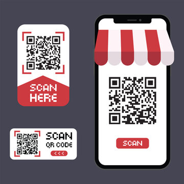 QR Code Scan Illustration Set Mobile Payment and Store Sign Design