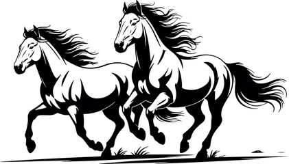 Majestic Black and White Horse Illustration Depicting Power Freedom and Graceful Movement Symbolizing Strength and Beauty in a Dynamic Composition Ideal for Design and Art Projects