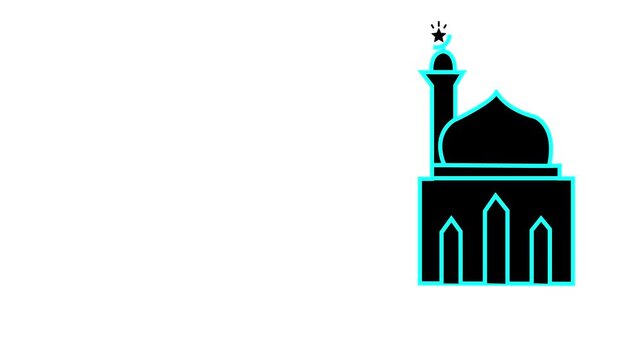 masjid icon animation on black background, Transparent color masque icon animation. Mosque icon animation in flat line style islamic design
