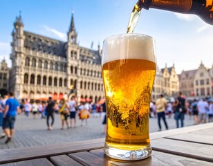 Belgian Beer Glass Pouring at Brussels Grand-Place