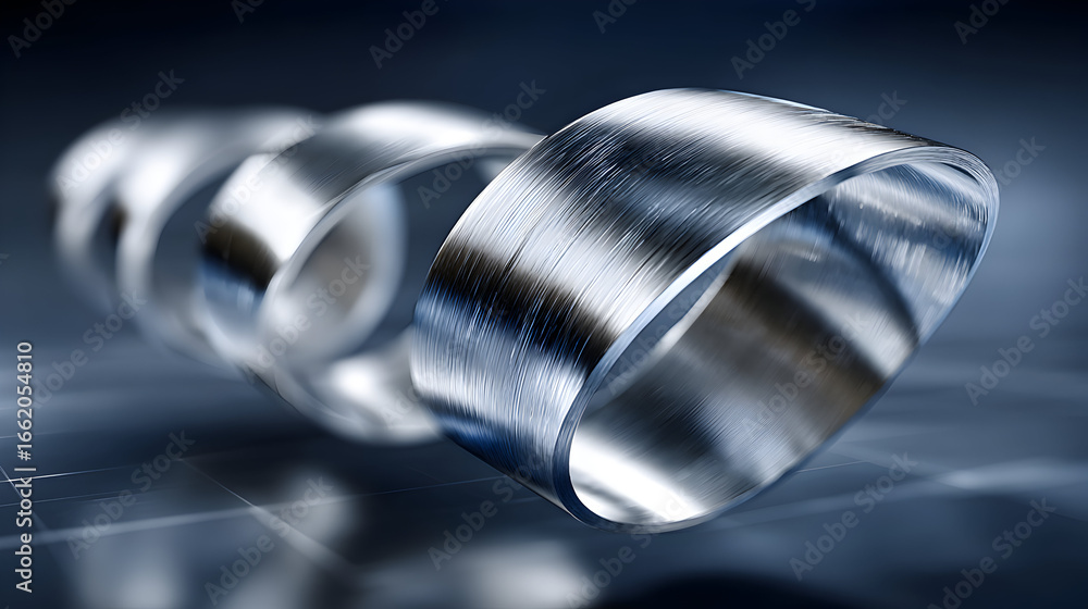 Poster close-up of a spiraling metallic object on a dark background.