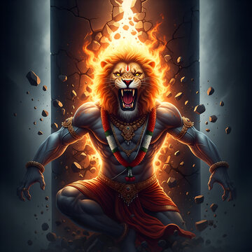 Divine Manifestation: Lord Narasimha's Roar