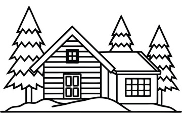Cozy Cabin in Snow – Line Art