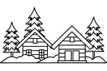 Cozy Cabin in Snow – Line Art