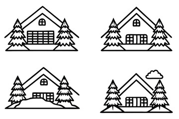 Cozy Cabin in Snow – Line Art