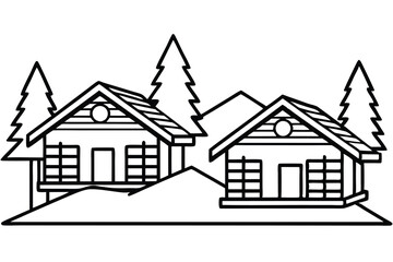 Cozy Cabin in Snow – Line Art
