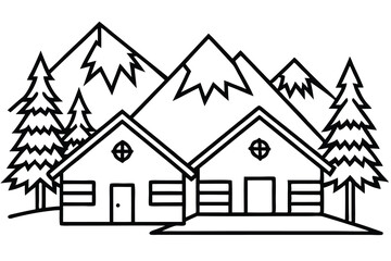 Cozy Cabin in Snow – Line Art