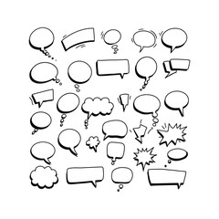 Fototapeta premium Handdrawn comic speech bubbles thought bubbles and text boxes vector illustration