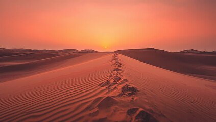 Golden Sunset Over Sand Dunes in Desert Landscape