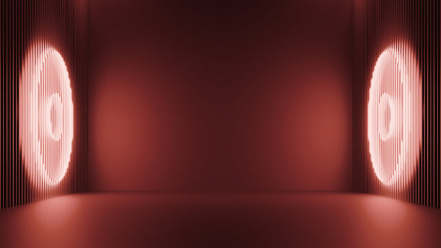 A futuristic and glowing red neon speaker light design. 3D Rendering