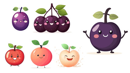Fruit cartoon mascot PNG concept. Playful cartoon fruits with cheerful faces in various colors and expressions.
