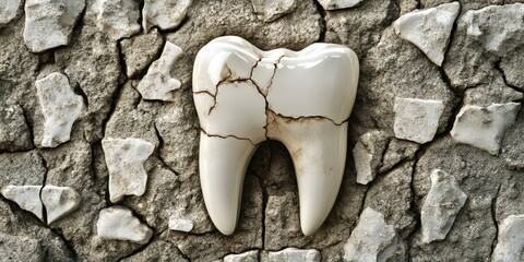 Cracked tooth on rough stone surface dental health oral problem design