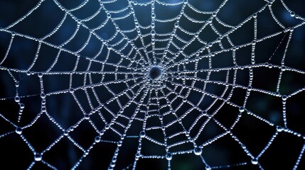 Obraz premium Dew-Covered Spider Web