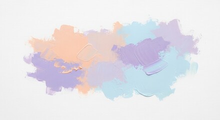 Pastel paint swatches in peach, lavender, and blue arranged horizontally on a clean, white surface
