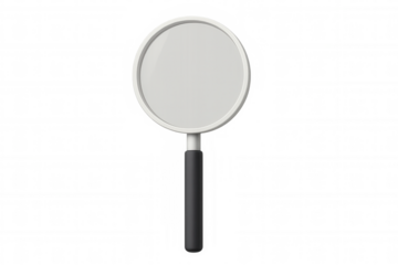 Transparent 3d magnifying glass hovering, providing clear visual emphasis and seamless design integration for digital projects