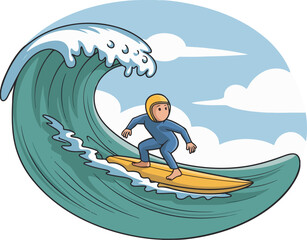 Title: Cartoon Surfer on a Large Wave Vector Illustration
