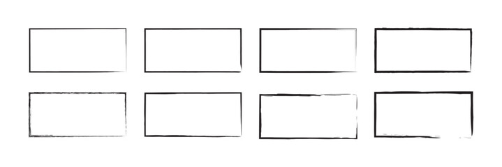 Grunge rectangle border frame set.  Ink empty black boxes set. isolated on white background. Vector illustration. EPS 10