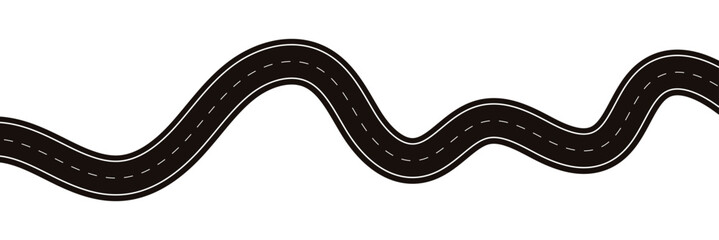 Obraz premium Wavy winding curves roads and horizontal path. Horizontal asphalt road template. Flat vector illustration isolated on white background.