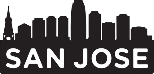 Fototapeta premium San Jose Skyline Silhouette Vector | Black and White Minimal Design
