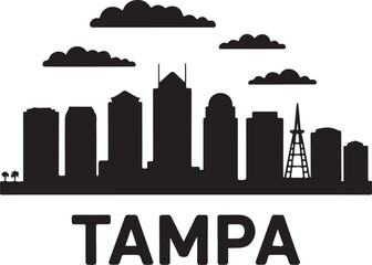 Fototapeta premium Tampa Skyline Silhouette | Black Vector Design on White Background, Minimal Style