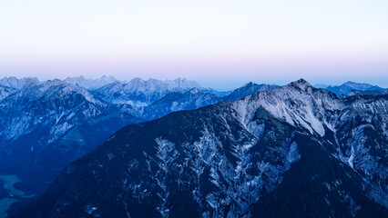 mountain landscape in the morning blue hour