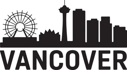 Naklejka premium Vancouver Skyline and Landmarks Silhouette | Black Vector Design on White Background, Minimal Style