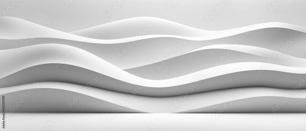 Aufkleber abstract white waves flowing and creating soft shadows with 3d render