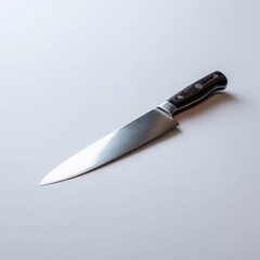 Gleaming steel chef knife dark wood handle kitchen utensil